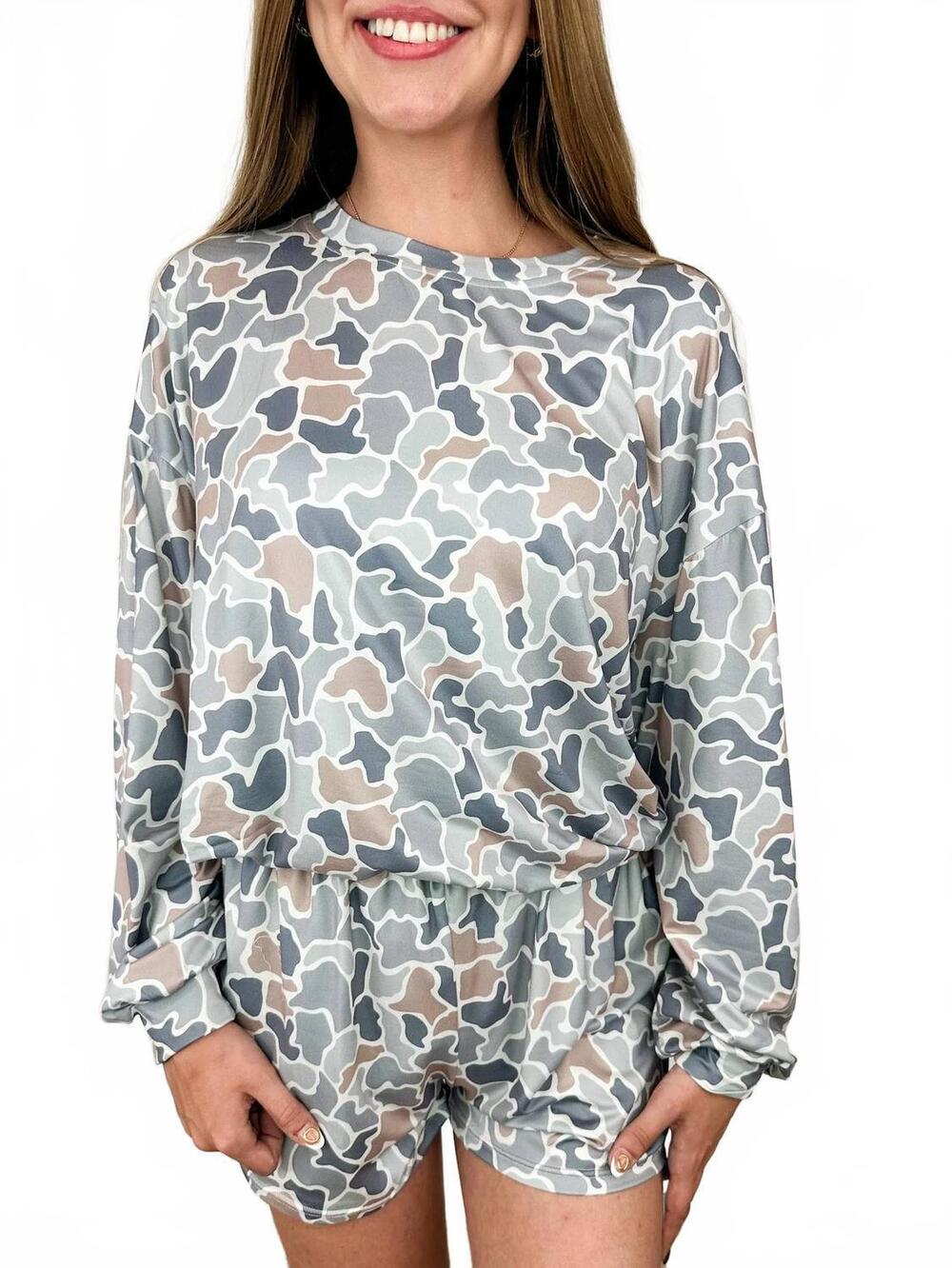 NEW BIRD & CO WHOLESALE TEES wide awake high-rise lounge set in camo / cream